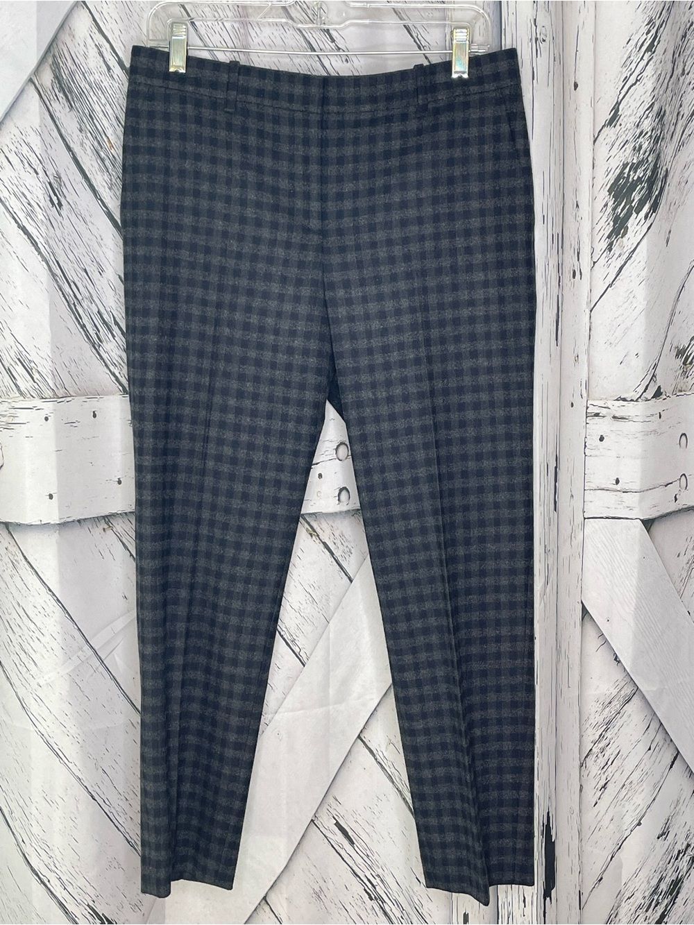 Theory Treeca brisk check wool-blend trousers grey & black checked pattern 8